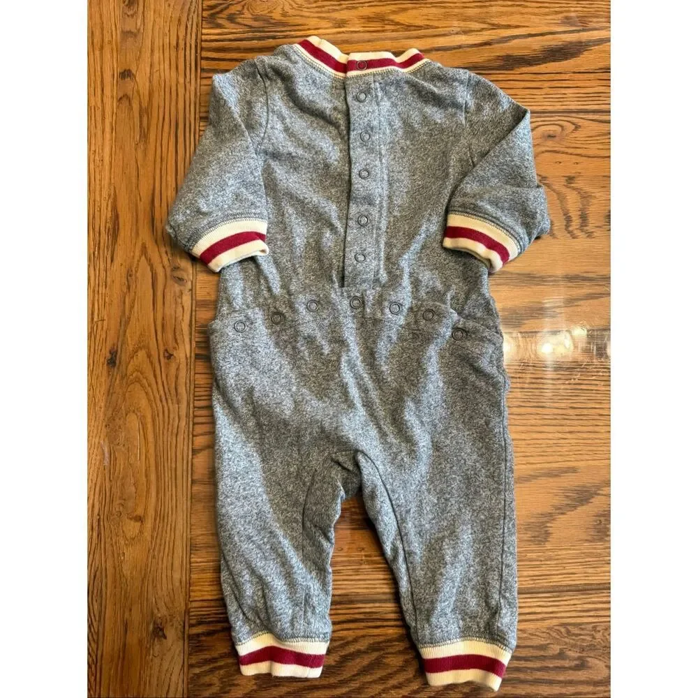 Roots‎ Heather Gray Red Cooper Beaver One-Piece Cabin Romper Size 3-6 Months
